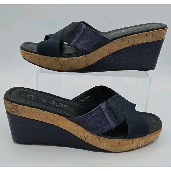 Donald Pliner Cosna Blue Elastic Cross Strap Slip‑On Wedge Sandal US 10 - Picture 1 of 8